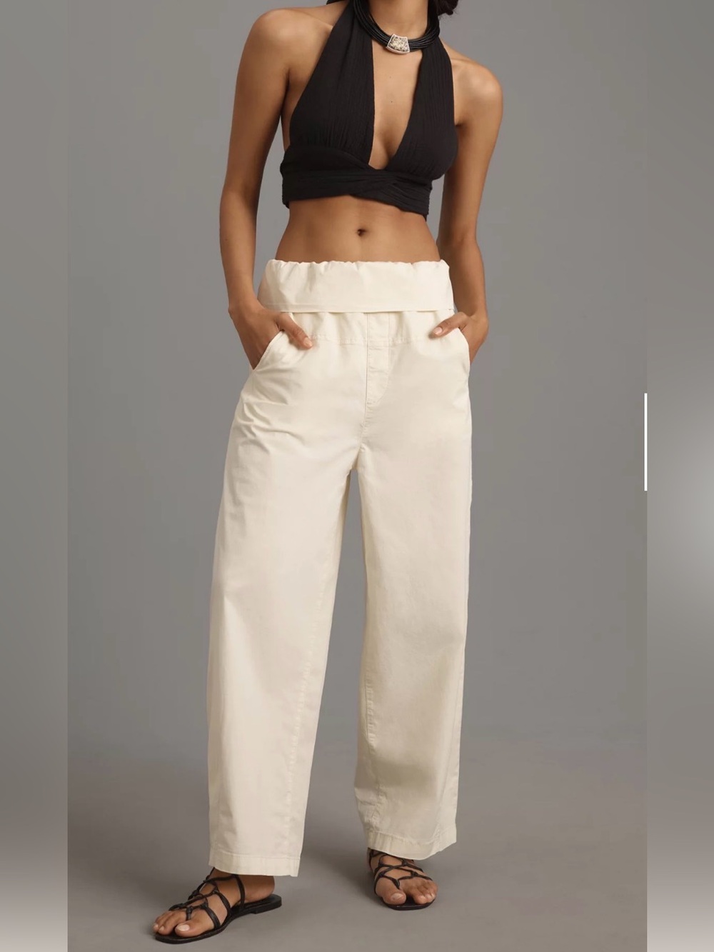 Anthropologie PILCRO bowed leg fold over belt barrel leg trouser EUC size s